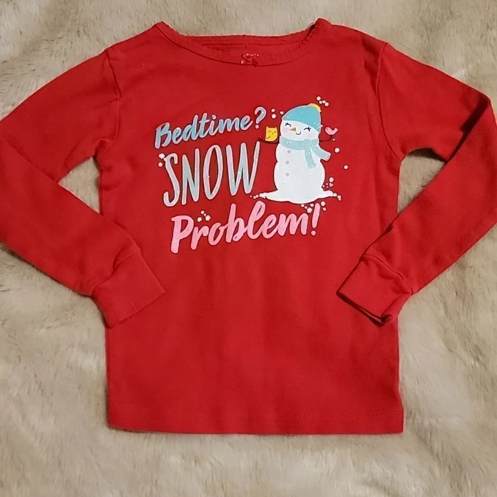 GIRL'S CARTER'S 2-PIECE RED AND GRAY SNOWMEN PAJAMAS, SIZE 4T